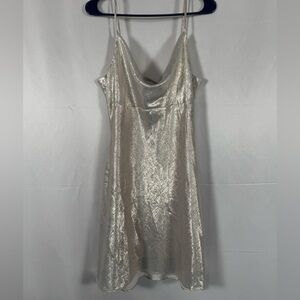Greylin Slip Mini Dress NWT Large Metallic Shimmer Oatmilk Sleeveless Cowl